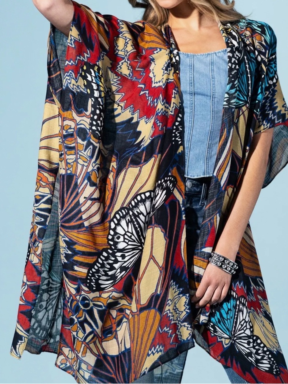Bohemian Butterfly Print Kimono Cover-Up - Multi